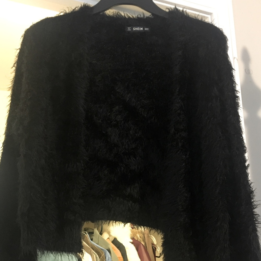 Gently Worn, Black Fuzzy Cardigan! Size: Medium